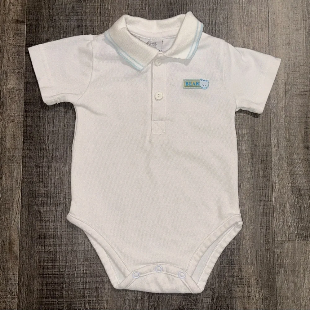 💞 New Baby & Toddler Boy Size 3-6 Months White Collared Onesie Bodysuit